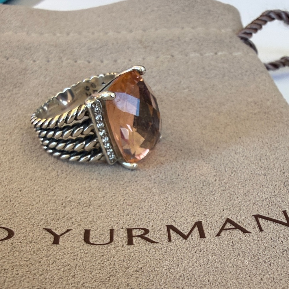 David Yurman Pink Champagne Stone Sterling Cable Ring size 6 - Picture 4 of 7